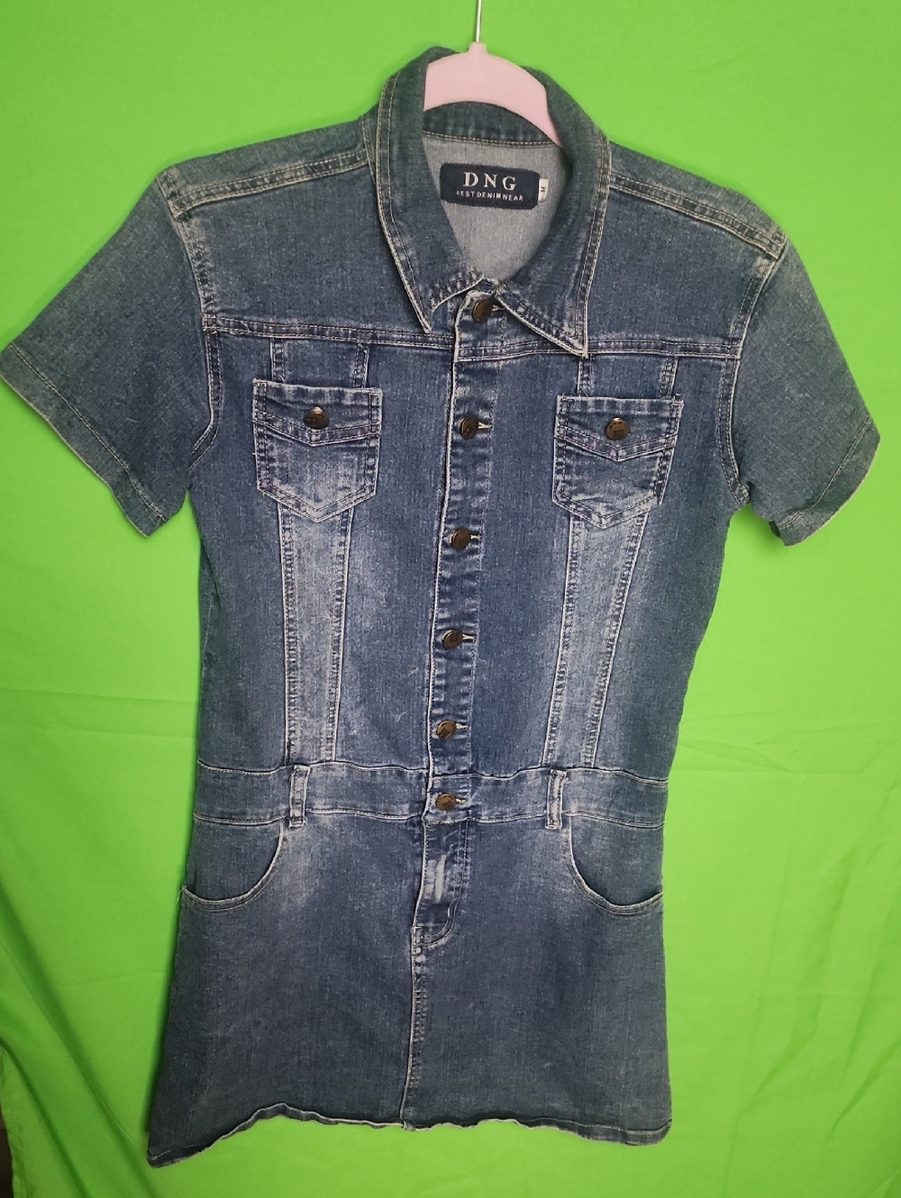 DNG Best Denimwear Fitted Short Sleeve Button Front Mini Dress M
